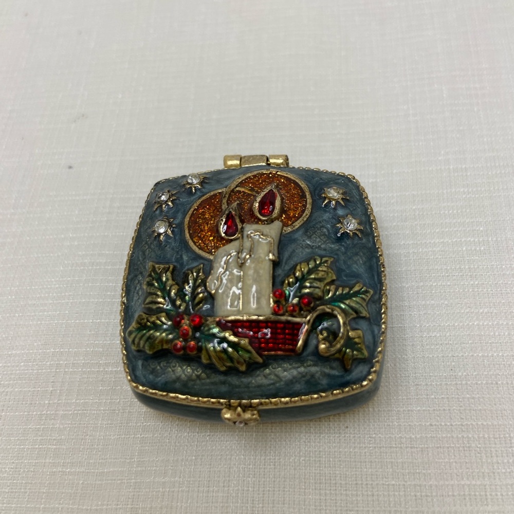 Monet Enameled Christmas Candles Trinket Box